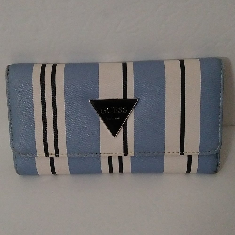 Guess Abree Light Blue Striped Wallet